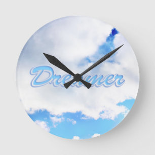 Dreamer Puffy White Clouds and Blue Sky Round Clock