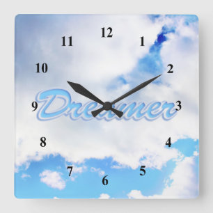 Dreamer Puffy White Clouds and Blue Sky Square Wall Clock