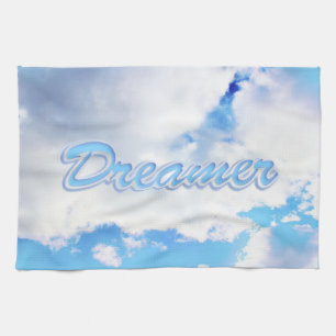 Dreamer Puffy White Clouds and Blue Sky Tea Towel