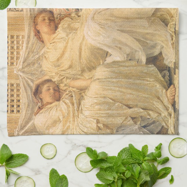 Dreamers by Albert Joseph Moore, Victorian Art Tea Towel (Folded)