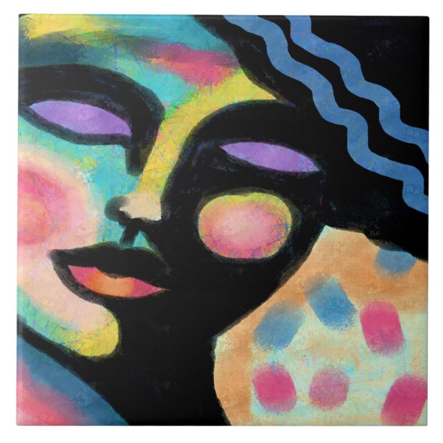 Dreaming Abstract Digital Portrait of a Woman Tile (Front)