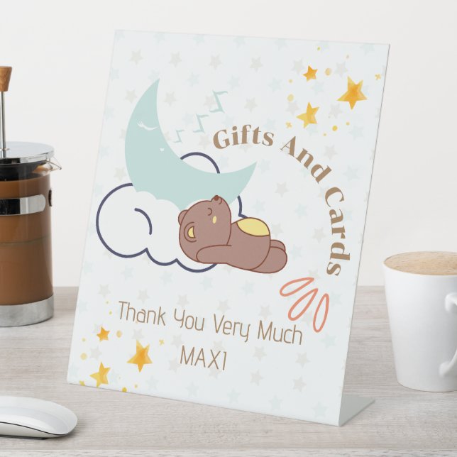 Dreaming Baby Bear Baby Shower Gifts and Cards Pedestal Sign (In SItu)