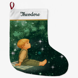 Dreaming Boy Christmas Stocking – Green Silver