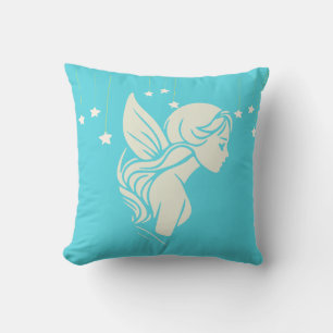 "Dreaming Fairy with Stars on Turquoise Blue" Cushion
