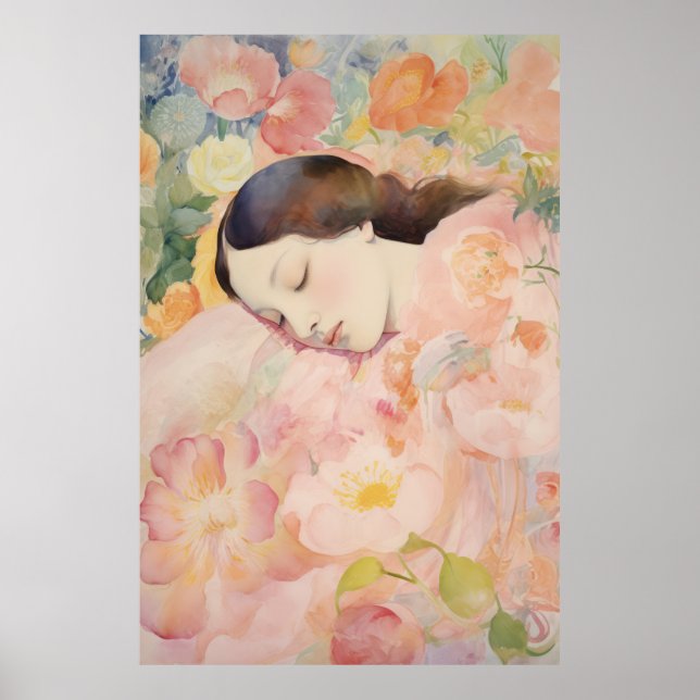 Dreaming in Bloom – Watercolor Sleeping Woman Poster (Front)