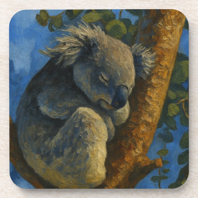 Dreaming in the Eucalyptus – Sleeping Koala Art Coaster (Front)