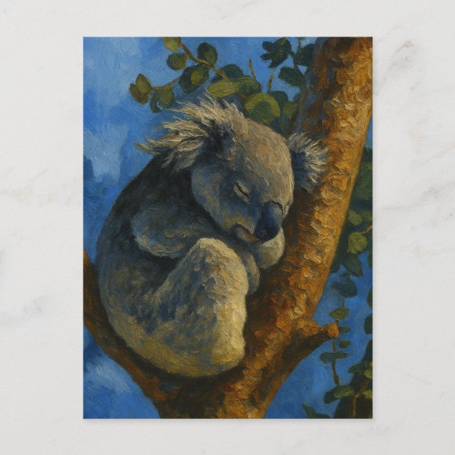 Dreaming in the Eucalyptus – Sleeping Koala Art Postcard (Front)