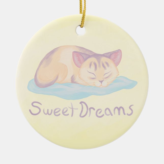 Dreaming Kitten Ceramic Tree Decoration (Front)
