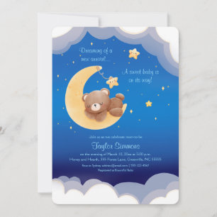 Dreaming New Arrival Bear Night Sky Baby Shower Invitation