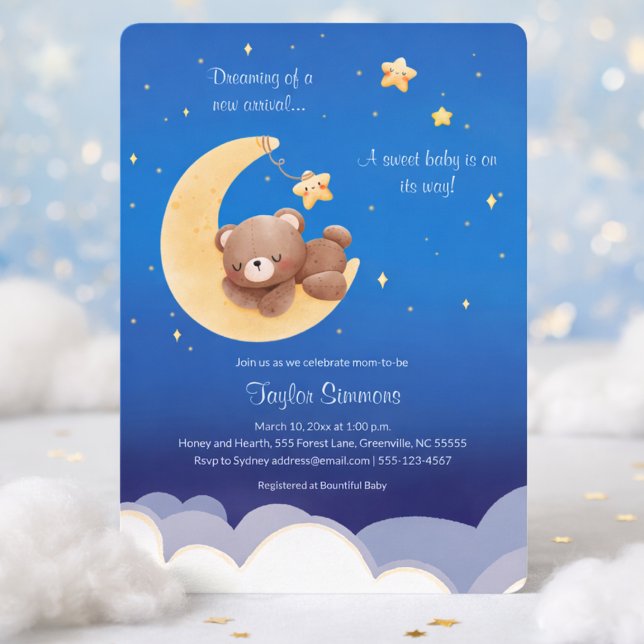 Dreaming New Arrival Teddy Bear Moon Invitation (Creator Uploaded)