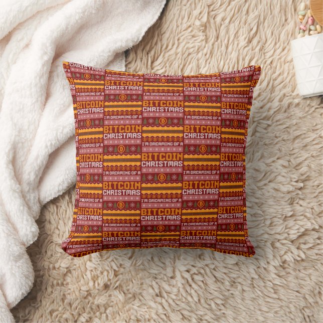 Dreaming of a BITCOIN CHRISTMAS Faux Knit Pattern  Cushion (Blanket)