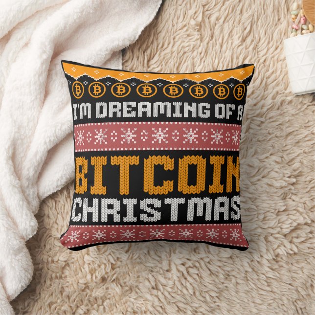 Dreaming of a BITCOIN CHRISTMAS Faux Knit Pattern Cushion (Blanket)