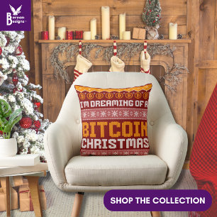 Dreaming of a BITCOIN CHRISTMAS Faux Knit Pattern  Cushion