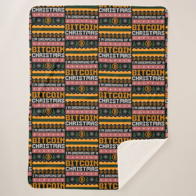 Dreaming of a BITCOIN CHRISTMAS Faux Knit Pattern Sherpa Blanket (Front)