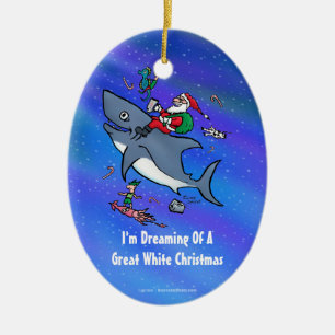 Dreaming Of A Great White Shark Christmas Ceramic Tree Decoration