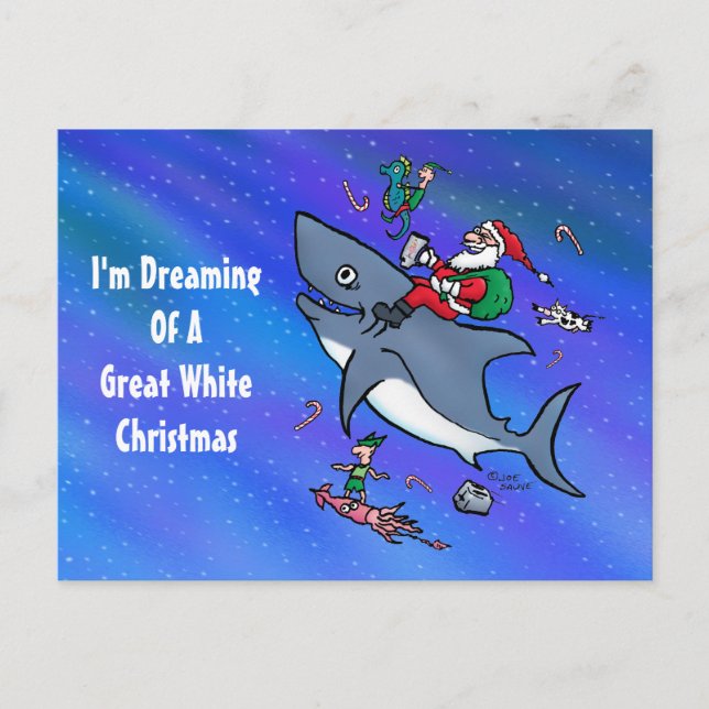 Dreaming Of A Great White Shark Christmas Holiday Postcard (Front)