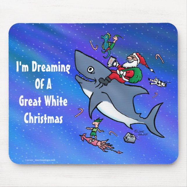 Dreaming Of A Great White Shark Christmas Mouse Pad (Front)