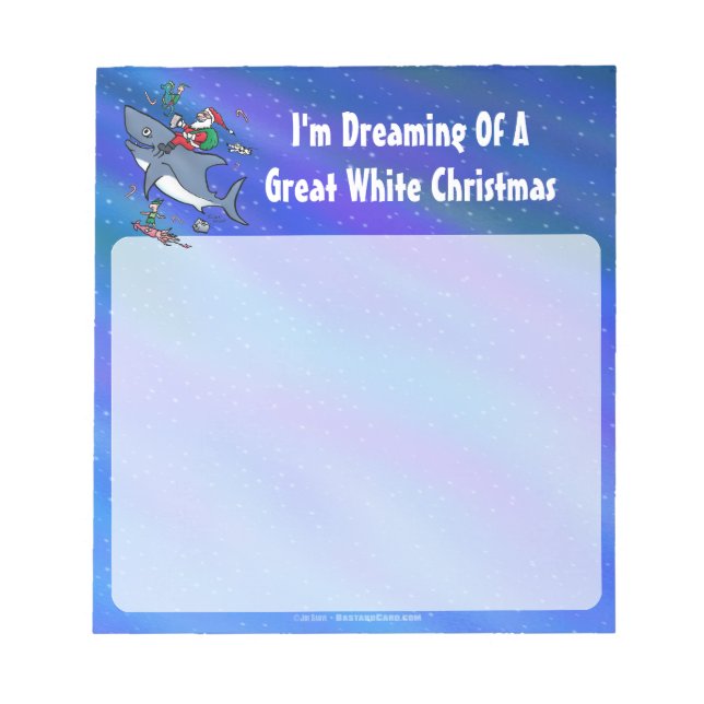 Dreaming Of A Great White Shark Christmas Notepad (Front)