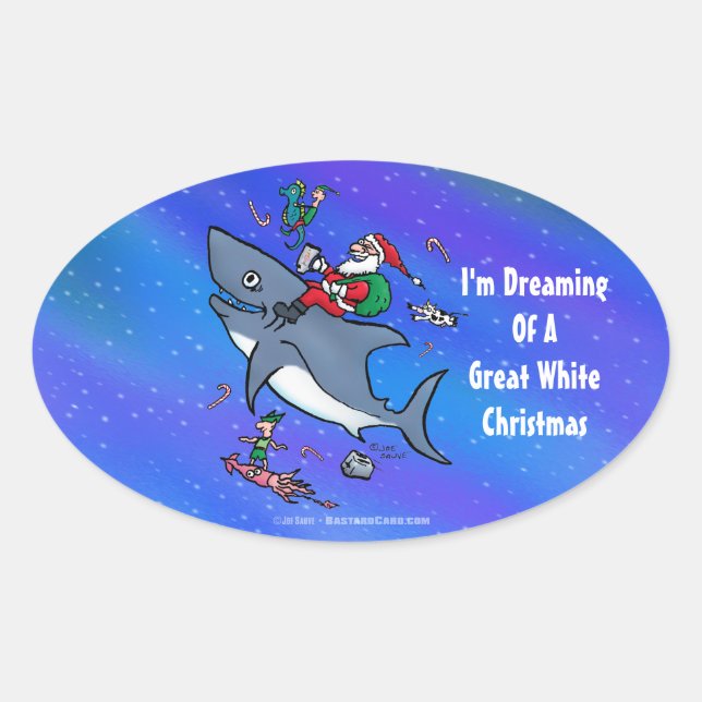 Dreaming Of A Great White Shark Christmas Oval Sticker (Front)