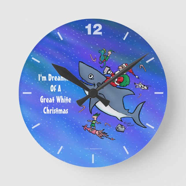 Dreaming Of A Great White Shark Christmas Round Clock (Front)