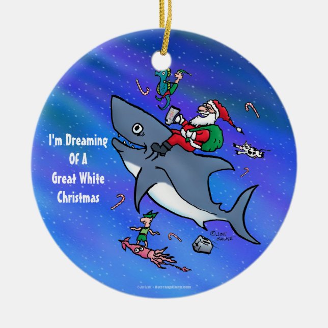 Dreaming Of A Great White Shark Funny Christmas Ceramic Tree Decoration (Front)
