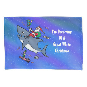 Dreaming Of A Great White Shark Funny Christmas Pillowcase