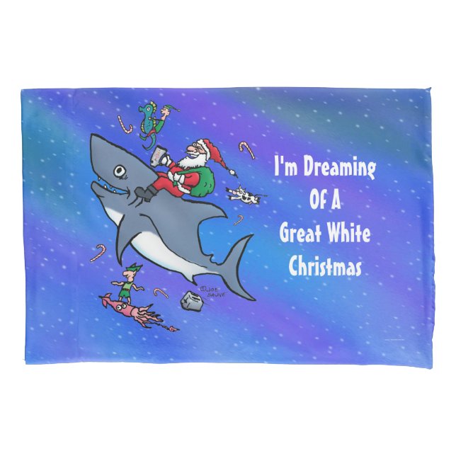 Dreaming Of A Great White Shark Funny Christmas Pillowcase (Front)