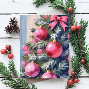 Dreaming of a Pink Christmas Merry Watercolor Holiday Postcard