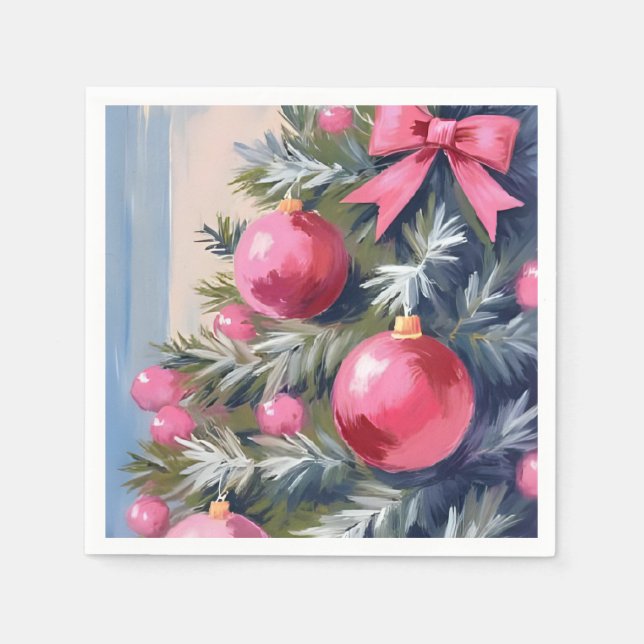 Dreaming of a Pink Christmas | Merry Watercolor Napkin (Front)