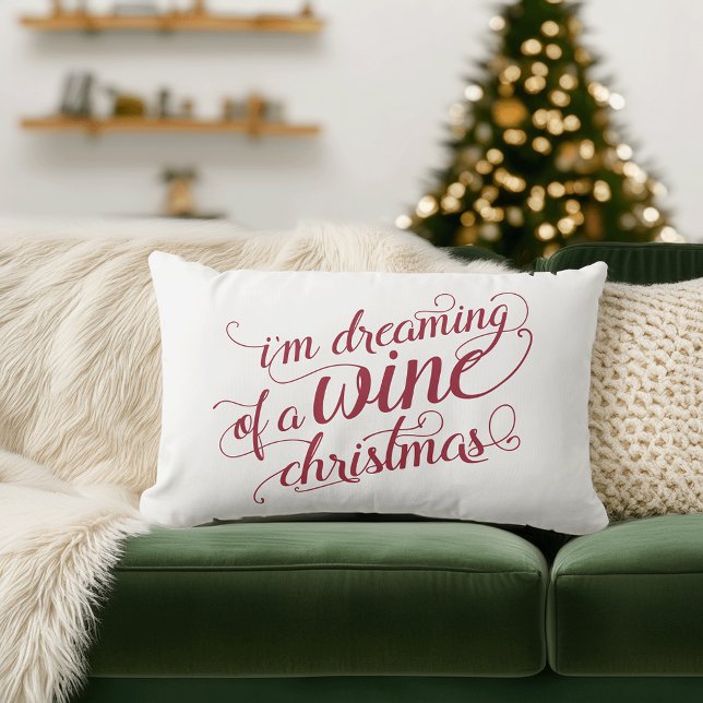 Dreaming of a Wine Christmas | Holiday Decor Lumbar Cushion (Creator Uploaded)
