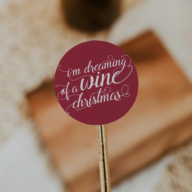 Dreaming of a Wine Christmas | Holiday Red & White Classic Round Sticker (Creator Uploaded)