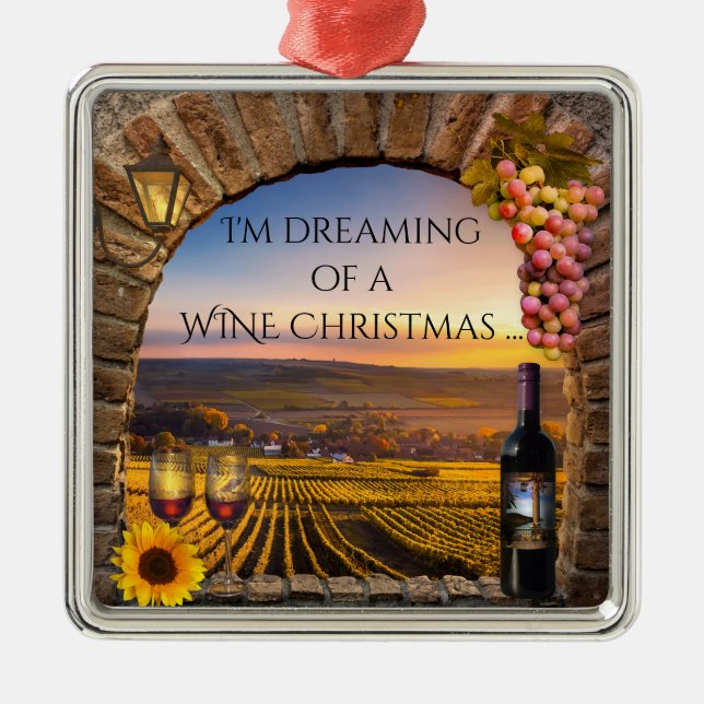 Dreaming of a Wine Christmas Ornament (Front)