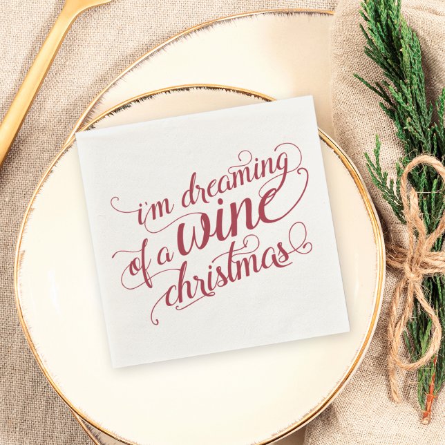Dreaming of a Wine Christmas | Red & White Party Napkin (Creator Uploaded)