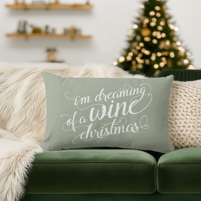 Dreaming of a Wine Christmas | Sage Green Lumbar Cushion (Creator Uploaded)