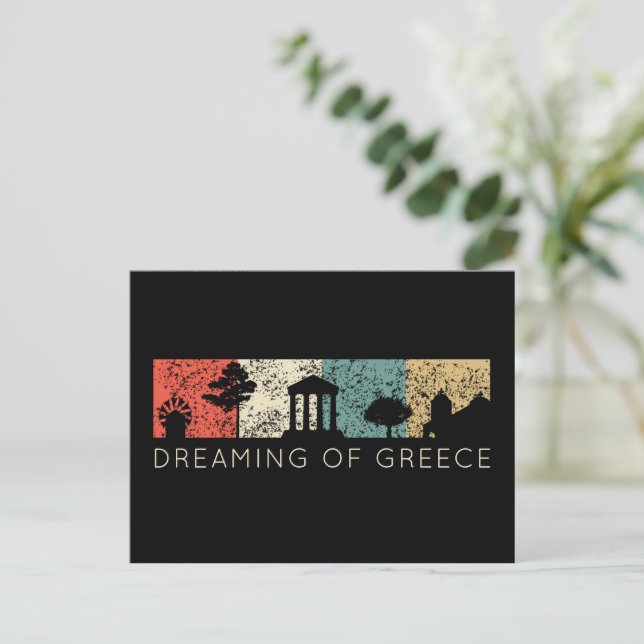 Dreaming of Greece Retro Distressed Postcard (Standing Front)