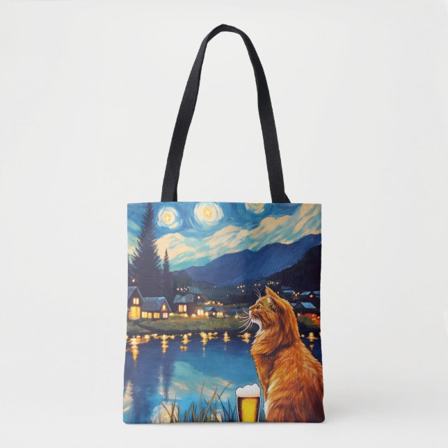 Dreaming of Hops and Stars | Cat Starry Night Tote Bag