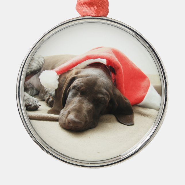 Dreaming of Santa - German Shorthair Puppy Metal Tree Decoration (Front)