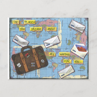 Dreaming of Travel - Mixed Media Artwork Postcard