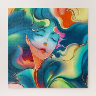 Dreaming Serene Woman in Blue Colors Jigsaw Puzzle