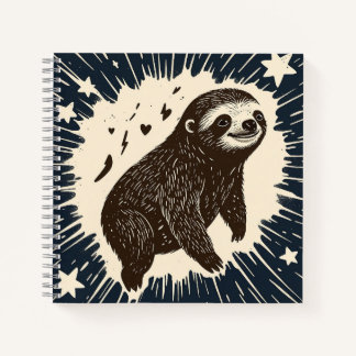 Dreaming Sloth – Starry Night in Linocut Lines Notebook