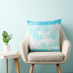 Dreaming Starfish Blue Damask Beach House Cushion