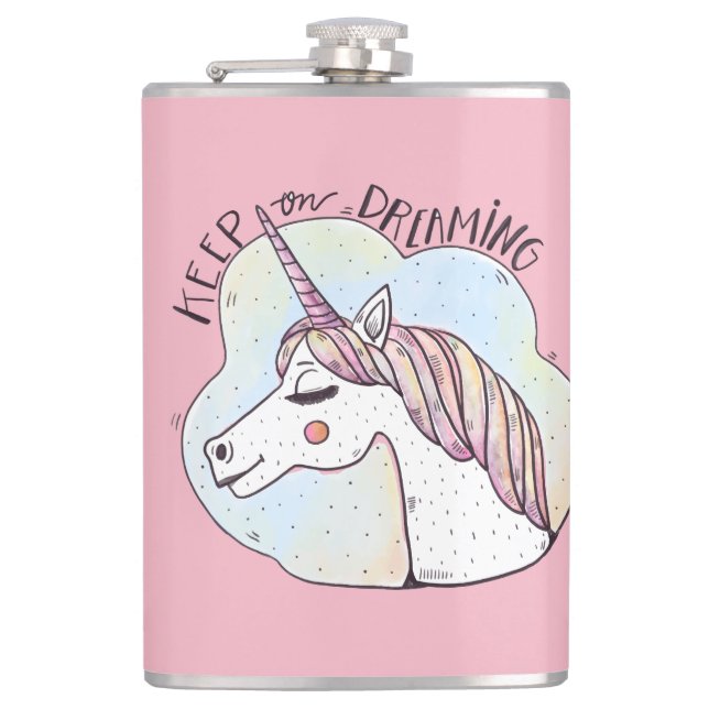 Dreaming Whimsical Unicorn Hip Flask (Front)