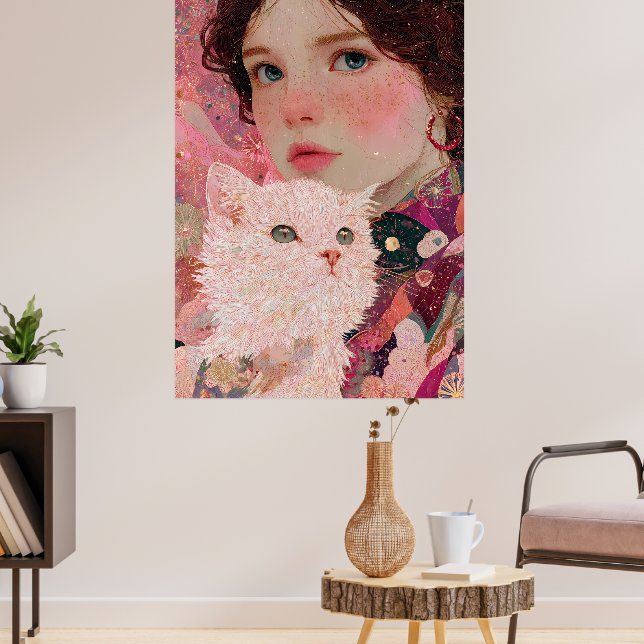 Dreaming with My Cat” – Soft Pastel Wall Art Print (Living Room 3)