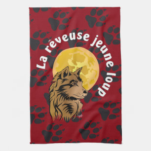 dreaming wolf puppy tea towel