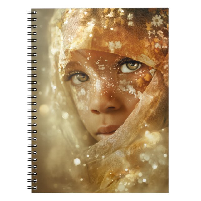 Dreamlike Children Portrait | Golden Veil Gaze Notebook (Front)