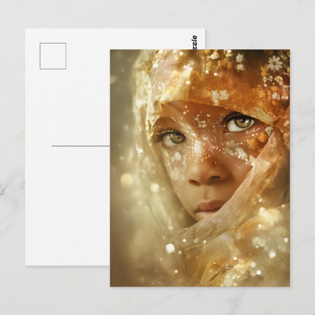 Dreamlike Children Portrait | Golden Veil Gaze Postcard (Front/Back)