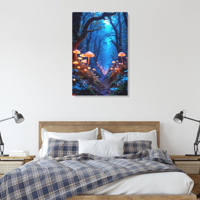 Dreamlike Jungle with Bioluminescent Flora Canvas Print (Insitu(Bedroom))