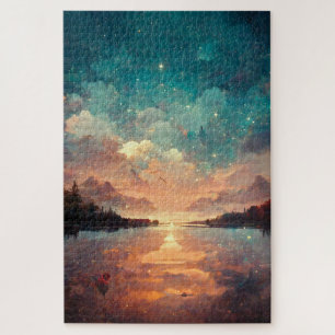 Dreamlike Lake And Sunset Landscape Painting Jigsaw Puzzle