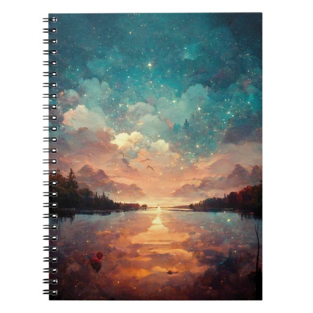 Dreamlike Lake And Sunset | Landscape Painting Notebook (Front)