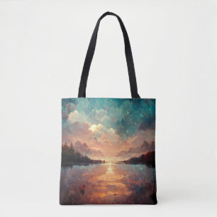 Dreamlike Lake And Sunset   Landscape Painting Tote Bag